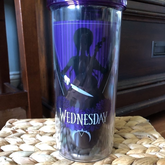 Wednesday “Solitude Suits Me” double walled tumbler with straw and lid - Picture 2 of 5